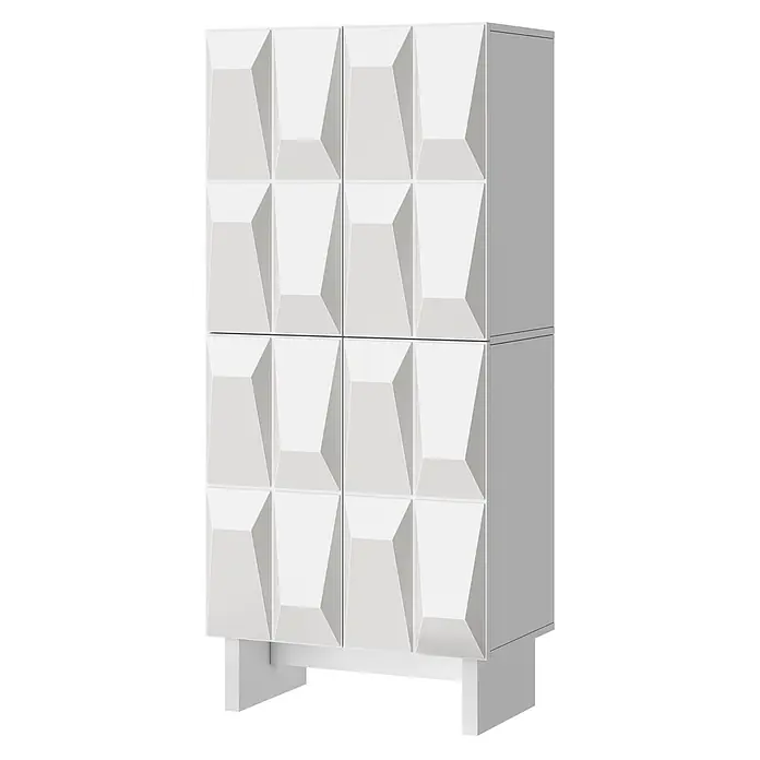 SONNENH Schuhschrank 60,5 x 34 x 135,5 cm, 4 Fächer, Weiß -  - Weißer Schrank mit facettierten, geometrischen Türen und modernem Sockel.