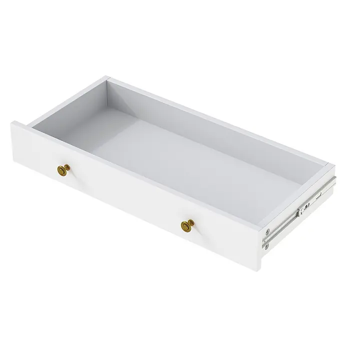 SONNENH Mehrzweckschrank 75 x 35 x 170,5 cm, Weiß -  - Offene weiße Schublade mit goldenen Knöpfen und Metallschienen, bereit zur Installation oder Aufbewahrung.