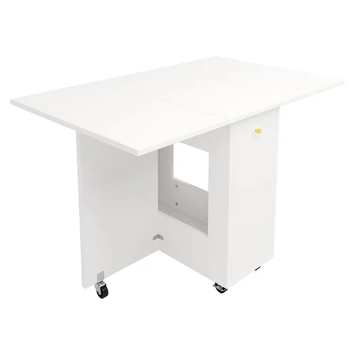 SONNENH Mehrzweckschrank 120 x 45 x 180 cm, Weiß -  - Weißer Klapptisch auf Rollen mit einer Schublade und goldenem Knauf, flexibel einsetzbar und leicht beweglich.