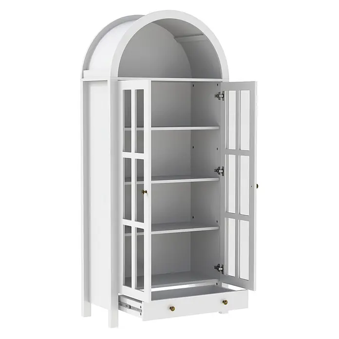 SONNENH Mehrzweckschrank 75 x 35 x 170,5 cm, Weiß -  - Weißer Bogenschrank mit Glastür, Regalen und offener Schublade.