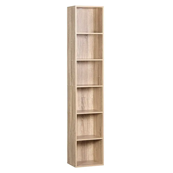 SONNENH Standregal 30 x 24 x 158,4 cm, 6 Fächer, Eichenoptik -  - Hohes, schmales Bücherregal in heller Holzoptik mit sieben offenen Fächern.