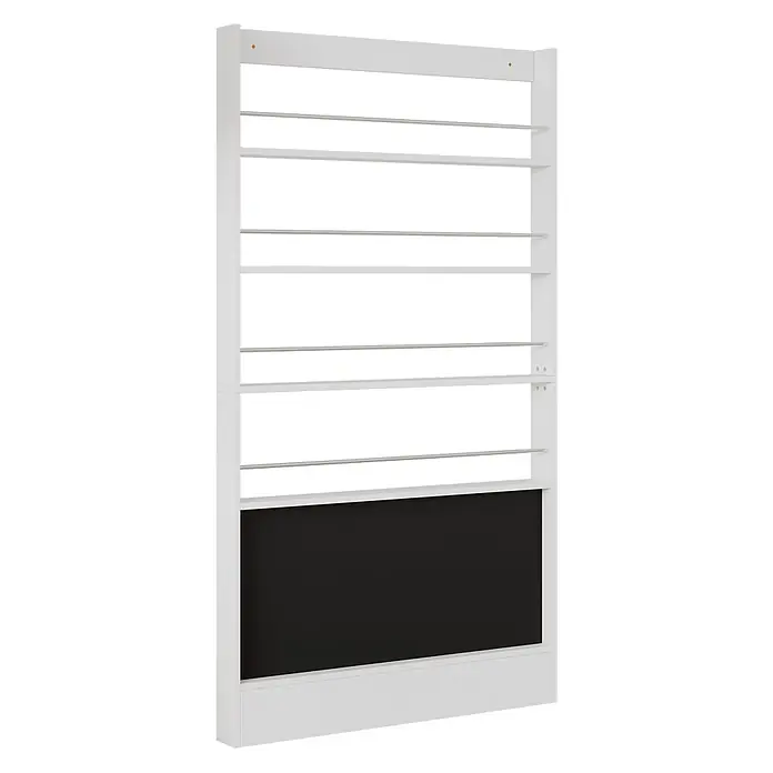 SONNENH Bilderbuchregal 100 x 10 x 180 cm, 4 Ebenen, Weiß -  - Weißes Kinderbücherregal mit mehreren Ablagen, Metallstangen und einer schwarzen unteren Platte.