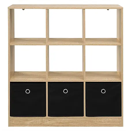 SONNENH Würfelregal 80 x 30 x 86,5 cm, 3 Schubladen, Schwarz/Eichenoptik