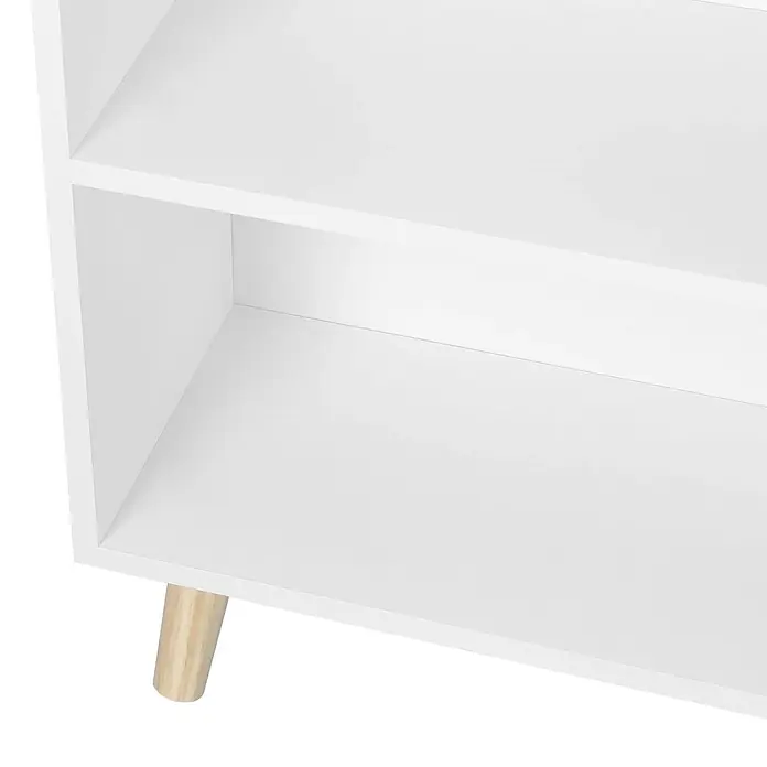 SONNENH Bücherregal 60 x 24 x 144 cm, 5 Fächer, Weiß -  - Weißes Regal mit zwei offenen Fächern und hellen Holzbeinen.