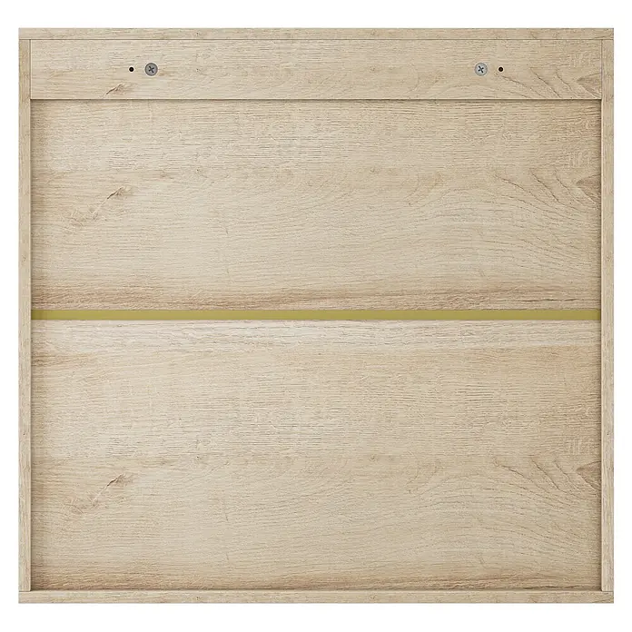 SONNENH Hängeschrank 60 x 21,6 x 58 cm, 2 Fächer, Eichenoptik -  - Helle Holzmöbelplatte mit einem horizontalen gelbgrünen Streifen und zwei Schrauben oben.