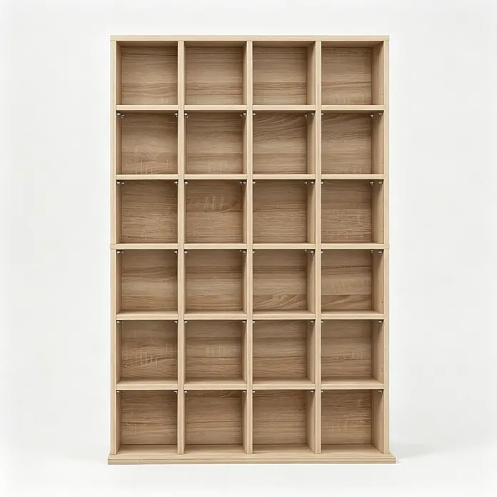 SONNENH CD-/DVD-Regal 89 x 20 x 130,5 cm, 24 Fächer, Natur -  - Helles Holzregal mit 25 quadratischen Fächern.
