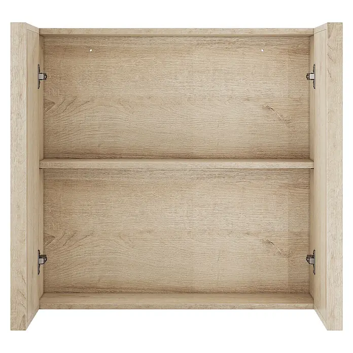 SONNENH Hängeschrank 60 x 21,6 x 58 cm, 2 Fächer, Eichenoptik -  - Offener Hängeschrank in heller Eiche mit einem Regal und sichtbaren Scharnieren.