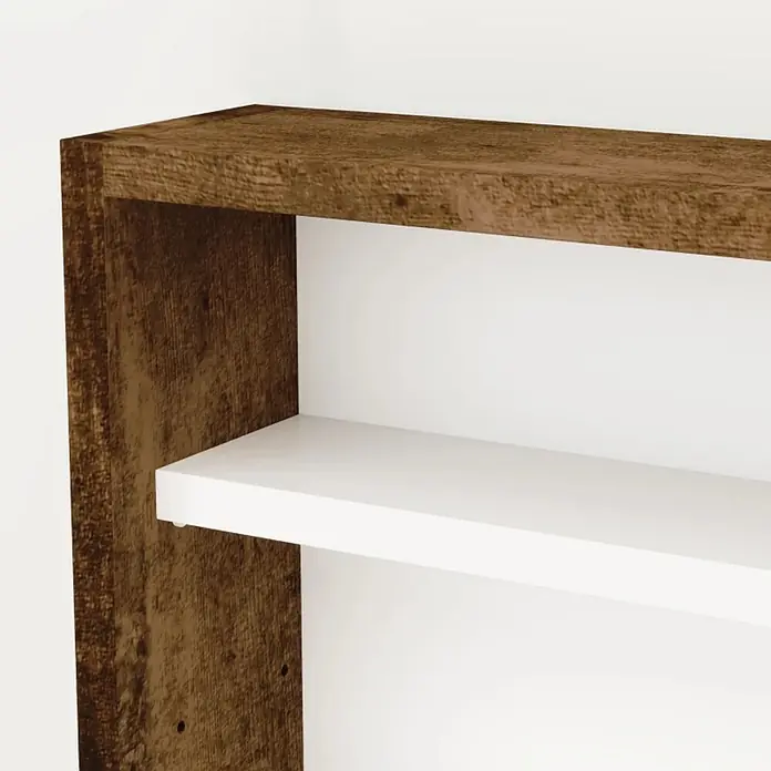 SONNENH Wandvitrine 80 x 9,5 x 60 cm, 5 Einlegeböden, Braun/Weiß -  - Modernes Regal mit einem dunkelbraunen Holzrahmen und weißen Ablagen.