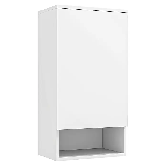 SONNENH Hängeschrank 40 x 27 x 77 cm, 4 Fächer, Weiß -  - Weißer Wandschrank mit geschlossener Obertür und offenem Ablagefach unten.