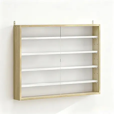 SONNENH Wandvitrine 80 x 9,5 x 60 cm, 4 Ablagen, Eichenoptik/Weiß