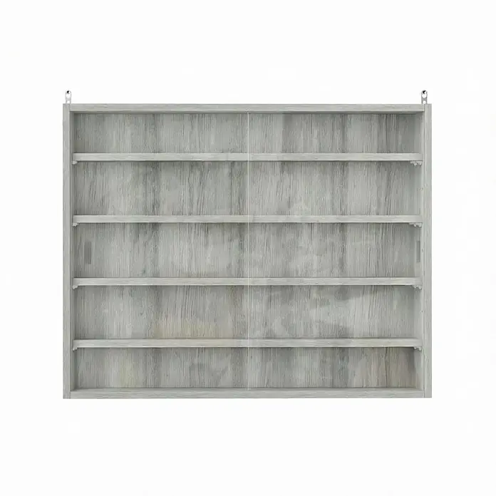SONNENH Hängeschrank 80 x 9,5 x 60 cm, 5 Fächer, Grau -  - Hellgraues Holz-Vitrinenschränkchen mit mehreren Einlegeböden und Glasschiebetüren.