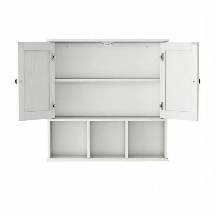 SONNENH Hängeschrank 60 x 19,5 x 60 cm, 3 offene Fächer, Weiß -  - Weißer Wandschrank mit zwei offenen Türen, einem Einlegeboden und drei offenen Fächern darunter.