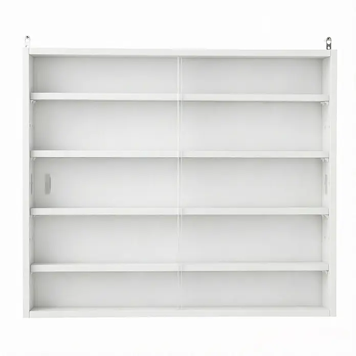 SONNENH Hängeschrank 80 x 9,5 x 60 cm, 5 Fächer, Weiß -  - Weißes Wand-Vitrinenregal mit mehreren Böden und transparenten Schiebetüren.