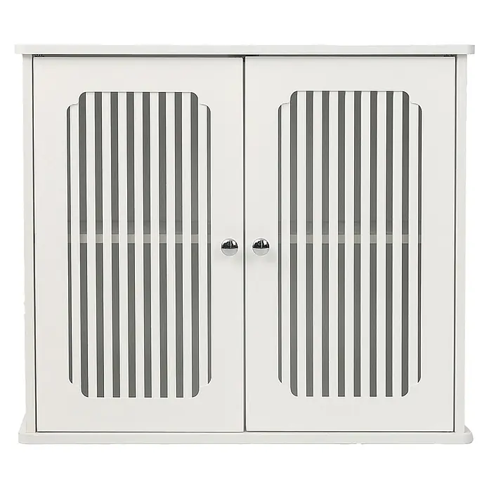 SONNENH Hängeschrank 60 x 20 x 52 cm, 2 Fächer, Weiß -  - Weißer zweitüriger Schrank mit Lamellentüren und Chromknöpfen, zur Aufbewahrung geeignet.