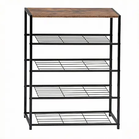 SONNENH Metallregal 63 x 30 x 83 cm, 4 Metallböden, Schwarz/Rustikalbraun
