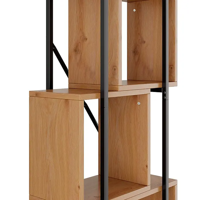 SONNENH Metallregal 59 x 30 x 180 cm, 4 Fächer, Schwarz/Braun -  - Regalsystem aus hellem Holz und schwarzem Metallrahmen mit gestuften Fächern.