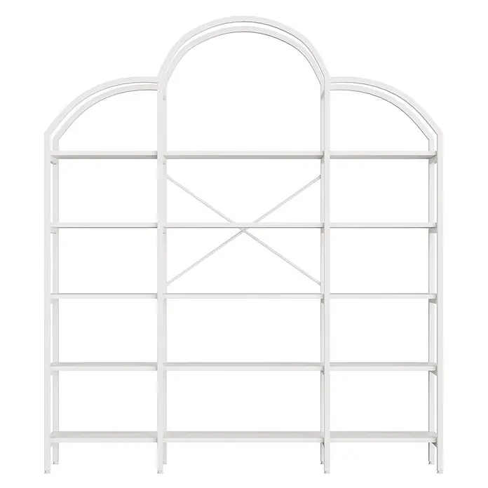 SONNENH Metallregal 170 x 26 x 190 cm, 5 Ebenen, Weiß -  - Weißes Metallregal mit drei gewölbten Abschnitten und X-Streben.