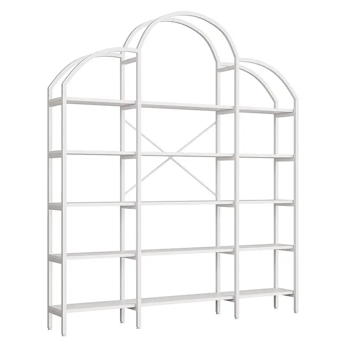 SONNENH Metallregal 170 x 26 x 190 cm, 5 Ebenen, Weiß -  - Weißes Metallregal mit Bogenform und mehreren Ablagen, ideal zur Präsentation oder Aufbewahrung.