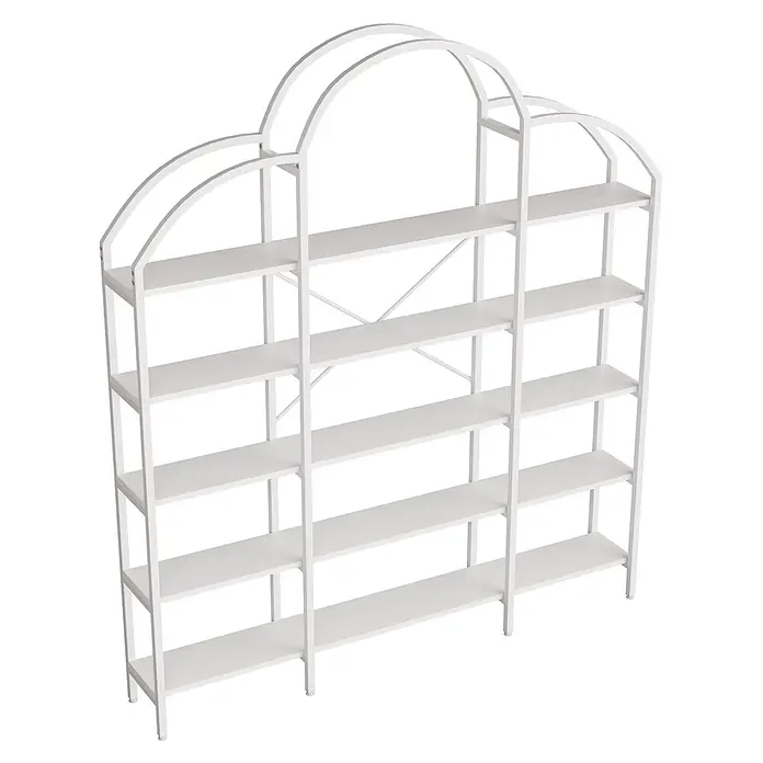 SONNENH Metallregal 170 x 26 x 190 cm, 5 Ebenen, Weiß -  - Weißes Metall- und Holzregal mit gewölbtem Oberteil.