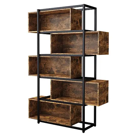 SONNENH Metallregal 121 x 35 x 176 cm, 5 Etagen, Schwarz/Braun