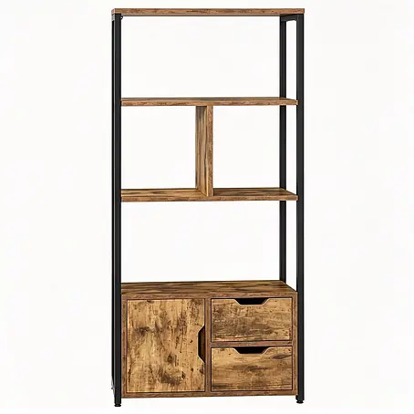 SONNENH Metallregal 58 x 24 x 122 cm, 3 Ablagen, Schwarz/Holzoptik