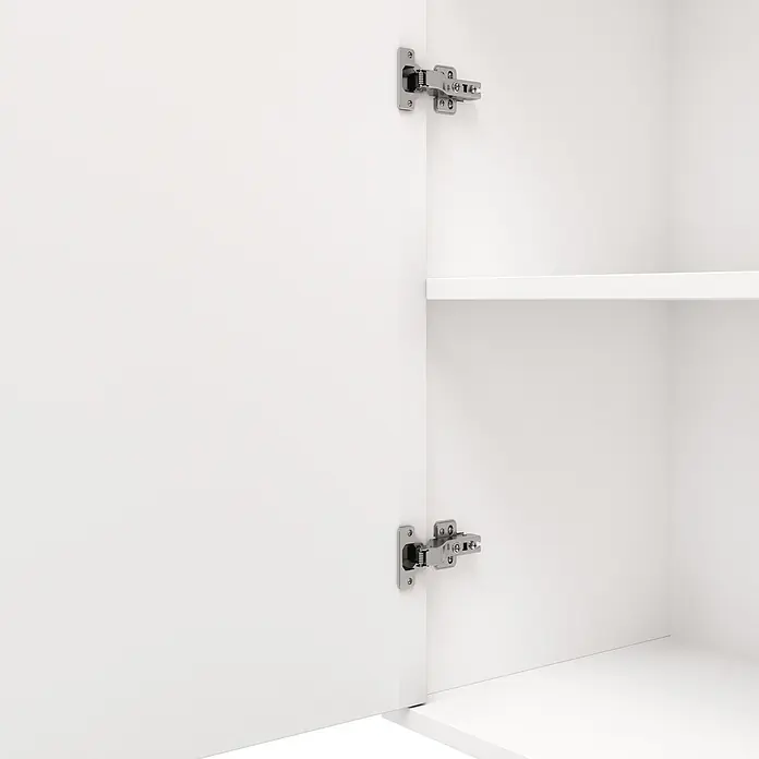 SONNENH Aktenschrank 80 x 40 x 110 cm, 3 Fächer, Weiß/Eichenoptik -  - Weißer Schrank mit offener Tür, zwei silbernen Scharnieren und einem Innenregal.