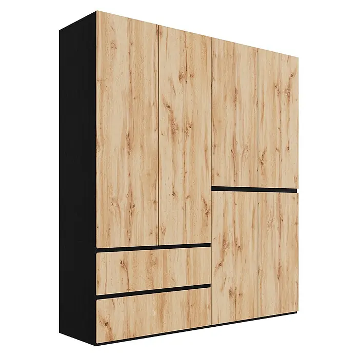 SONNENH Kleiderschrank 180 x 50 x 200 cm, 5 Schubladen, Holzoptik -  - Moderner Kleiderschrank mit heller Holzoptik-Front und schwarzen Seiten, inklusive Schubladen und vertikalen Fächern.