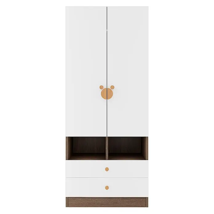SONNENH Kleiderschrank 70 x 50 x 170 cm, 2 Schubladen, Natur -  - Weißbrauner Holzschrank mit Bärengriff, zwei offenen Fächern und zwei Schubladen mit runden Knöpfen.