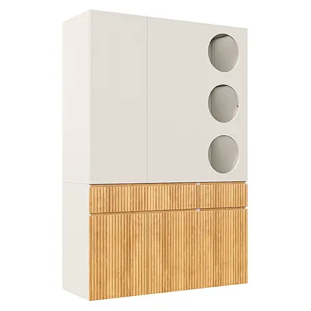 SONNENH Kleiderschrank 135 x 50 x 200 cm, 2 Schubladen, Hellgrau/Natur