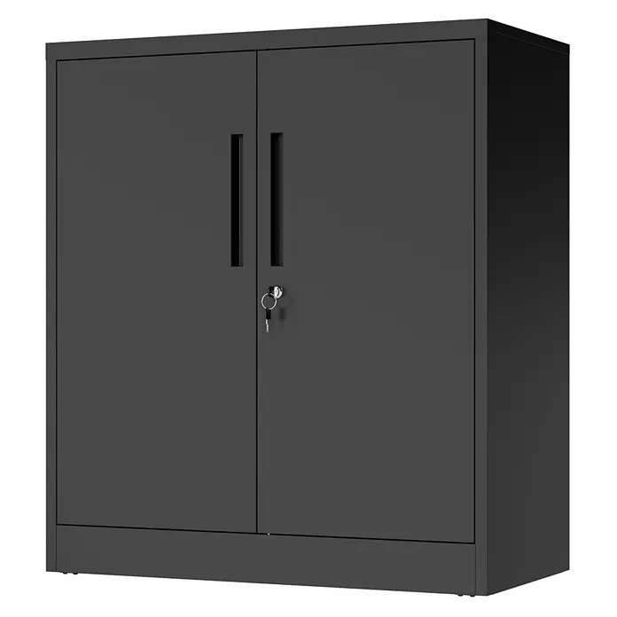 SONNENH Metallschrank 80 x 40 x 90 cm, 2 Einlegeböden, Schwarz -  - Dunkelgrauer Metallschrank mit zwei Türen, eingelassenen Griffen und Schlüssel im Schloss.
