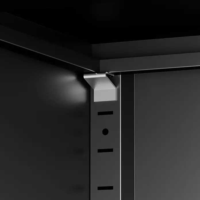 SONNENH Metallschrank 80 x 40 x 90 cm, 2 Einlegeböden, Schwarz -  - Schwarzmetall-Schrankinneres mit silberner Montagehalterung an einer perforierten Vertikalstrebe.