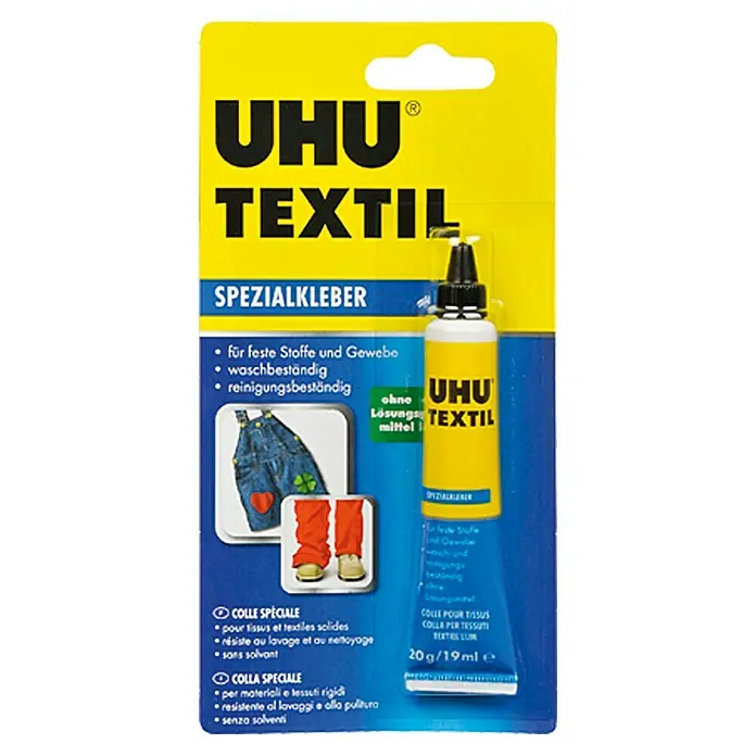 UHU Spezialkleber Textil - 20 g - UHU Textil Spezialkleber: Ideal zum dauerhaften Verkleben von Textilien, wasch- und reinigungsbeständig, ohne Lösungsmittel.