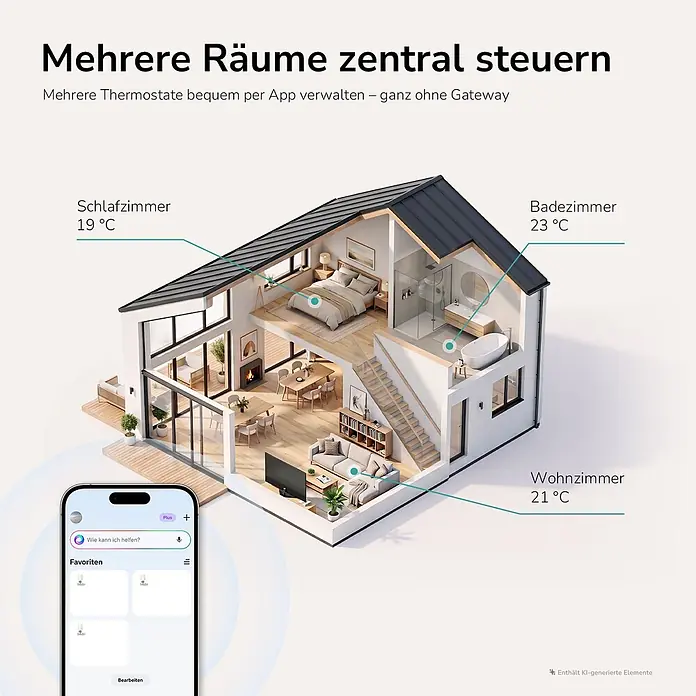 EMKE Heizkörper-Thermostat RTH4, TUYA App, programmierbar, M30 x 1,5 mm -  - App zur zentralen Steuerung mehrerer Raumthermostate in einem Haus, kein Gateway erforderlich.