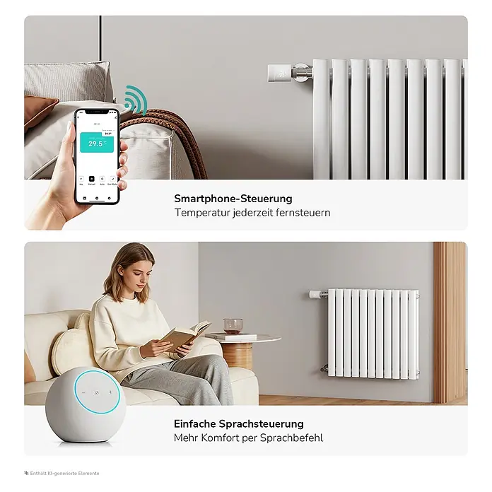 EMKE Heizkörper-Thermostat RTH4, TUYA App, programmierbar, M30 x 1,5 mm -  - Weißes smartes Heizkörperthermostat-System mit Smartphone-App- und Sprachsteuerung.