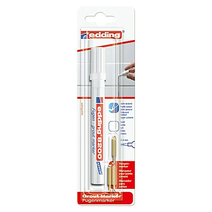 Edding Fugenmarker 8200 - Weiß - Edding 8200 Fugenmarker in Weiß, ideal zum Auffrischen und Ausbessern von Fliesenfugen. Einfache Anwendung für ein sauberes Ergebnis.
