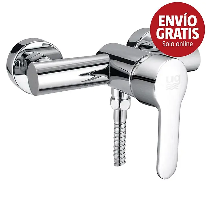 Universal de Grifería Ganges Grifo monomando de ducha - Cromo, Resplandeciente - Grifo mezclador de ducha cromado pulido con monomando y conexión de manguera inferior para pared.