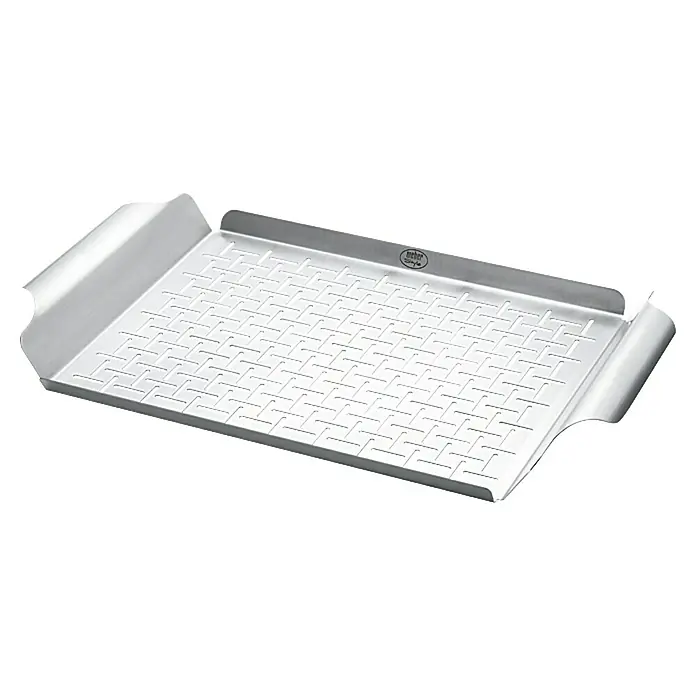 Weber Style Plancha - L x An: 44,4 x 30 cm - Sartén de acero inoxidable con logotipo de Weber para asar a la parrilla. Perfecto para verduras, pescado y otros alimentos delicados.