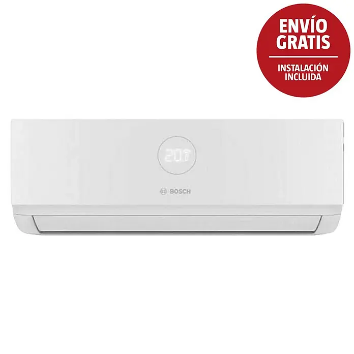 Bosch Aire acondicionado Inverter Climate 3000i + Instalación - 5.300 W, 5.600 W, 35 m², Blanco - Unidad de aire acondicionado Bosch blanca con pantalla digital 20.1.