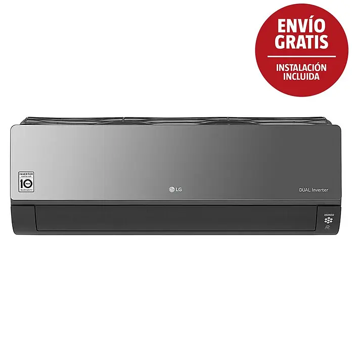 LG Aire acondicionado Inverter Mirror + Instalación - 3.500 W, 3.500 W, 25 m², Blanco - Unidad de aire acondicionado LG Dual Inverter gris y negra con etiqueta de 10 años de garantía.