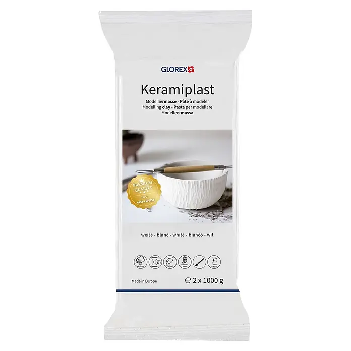 Glorex Modelliermasse Keramiplast - Weiß, 2.000 g - Weiße Modelliermasse (Keramiplast) im Beutel, 2 x 1000g.
