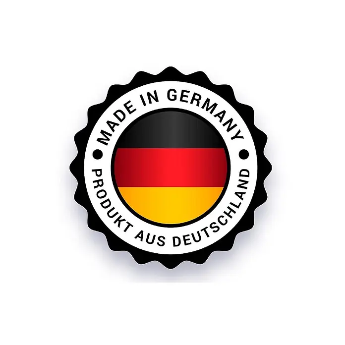 Leseknochen Selma Cord Look mint -  - Rundes "Made in Germany"-Siegel mit schwarzem Wellenrand und deutscher Flagge (schwarz, rot, gelb) sowie Herkunftstext.