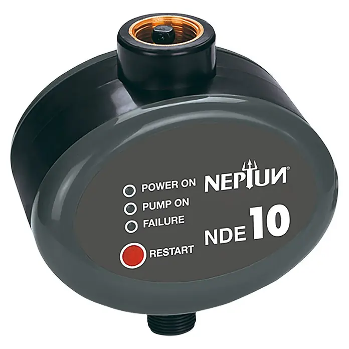 Neptun Durchflussschalter NDE-E 10 - Max. Druck: 10 bar - Nahaufnahme des Neptun NDE 10, einer elektronischen Steuerung für Pumpen, die durch ihre Funktionalität und Robustheit überzeugt.