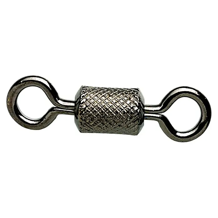 Westline Waller Power Wirbel - 90 kg, 10 Stk. - Nahaufnahme eines glänzenden, schwarzen Angelwirbels mit Ösen an beiden Enden, ideal für Angelausrüstung und Zubehör.