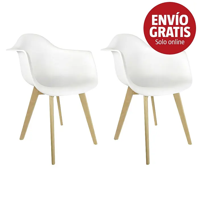 Home Deco Factory Silla butaca Mobilier Design - Blanco, 2 pzs. - Dos sillones blancos modernos con patas de madera natural.