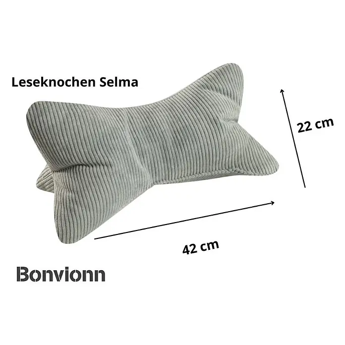 Leseknochen Selma Cord Look mint -  - Leseknochen Selma, hellgraues geripptes Nackenkissen in Knochenform, 42x22 cm.