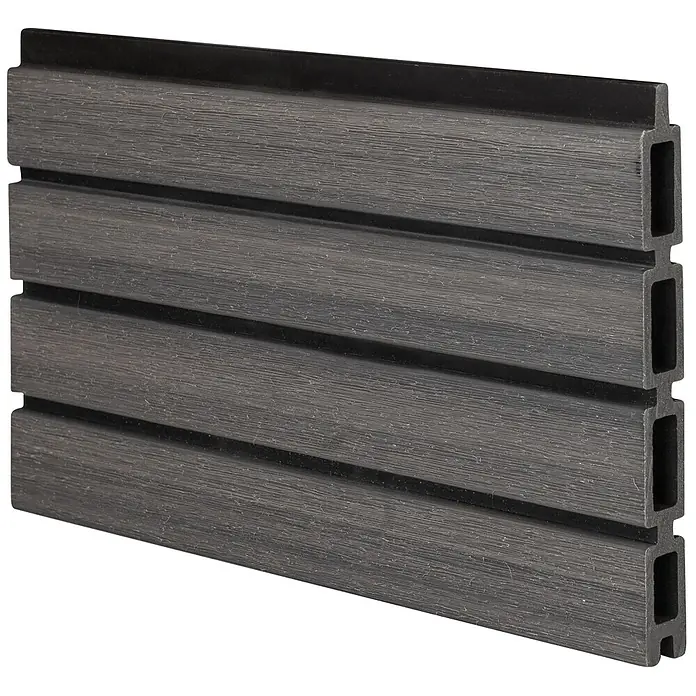 GartenLand Einzellamelle WPC Zaun Shadowline Amethystgrau -  - Dunkelgraue, holzgemaserte Verbundplatte mit gerilltem Hohlprofil.