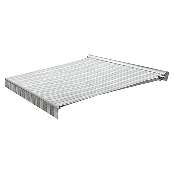 Sunfun Hülsenmarkise - Grau, Breite: 4,5 m, Ausfall: 3 m - Markise mit eleganten Streifen, ideal für den Sonnenschutz auf Terrassen und Balkonen. Die robuste Konstruktion sorgt für Langlebigkeit.