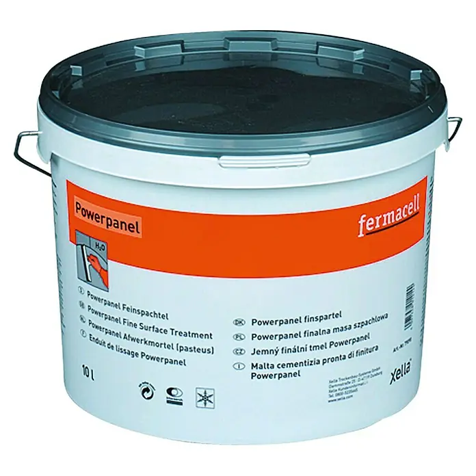 Fermacell Powerpanel Feinspachtel - 10 l - Ein Eimer Powerpanel Feinspachtel von Fermacell, ein hochwertiges Produkt für glatte Oberflächen im Innenausbau.