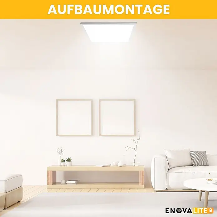 ENOVALITE LED Panel 36 W 4000 K neutralweiß -  - Quadratische LED-Aufbauleuchte an der Decke eines modernen Wohnzimmers.