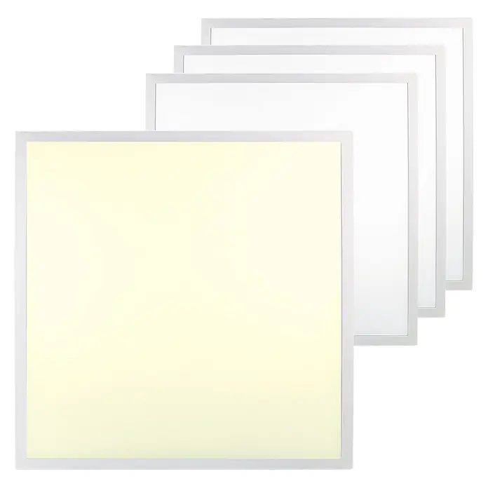 ENOVALITE LED Panel 36 W 3000 K warmweiß -  - Vier quadratische LED-Panels, eines leuchtet warmweiß, die anderen sind ausgeschaltet und weiß.